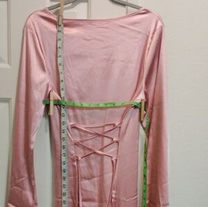 Pink Satin Polyester Lace-Up Dress